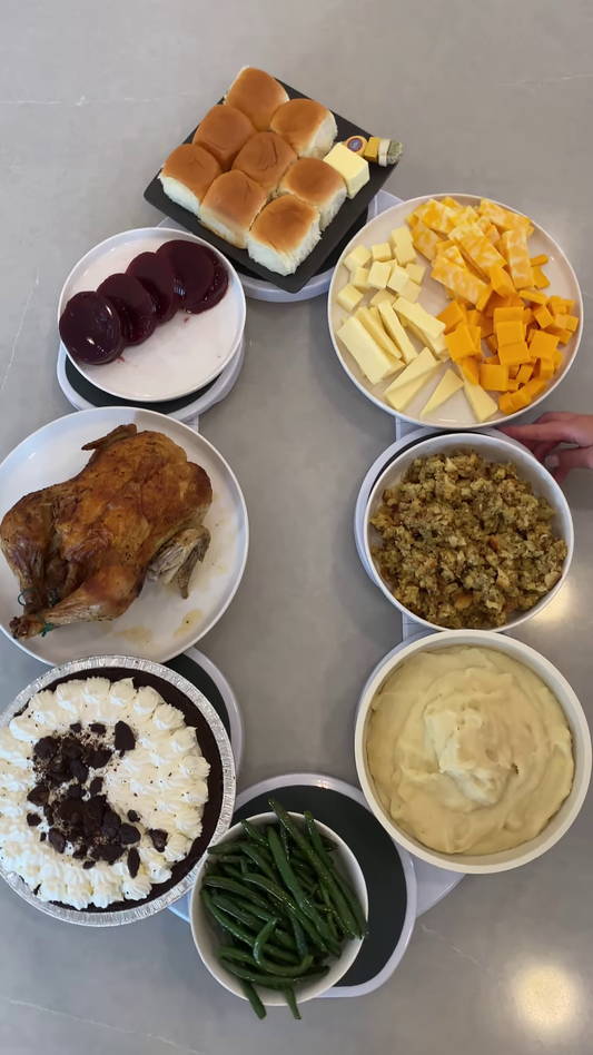 Rotating Serving Platter with Thanksgiving Dinner Food Items