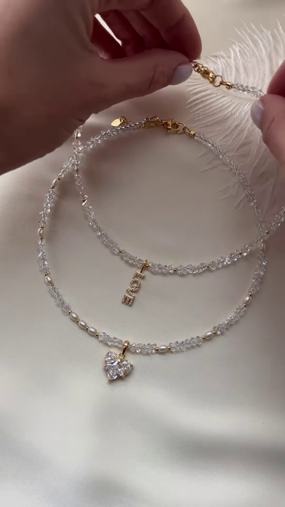Delicate Layered Crystal Beaded Necklace Set with Charm Pendants