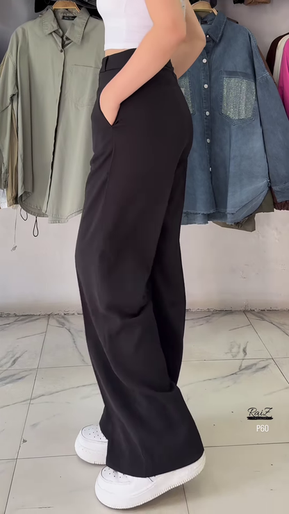 High-Waisted Wide-Leg Trousers in Solid Earth Tone