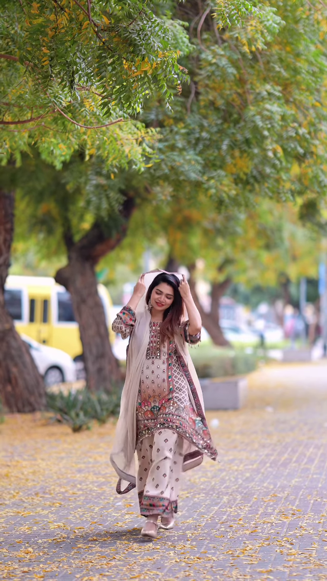 Elegant Printed Kurti with Mirror Embellishments and Coordinating Palazzo Pants