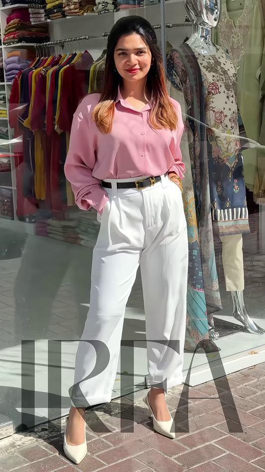 Chic High-Waisted Pleated Palazzo Pants with Button-Down Top