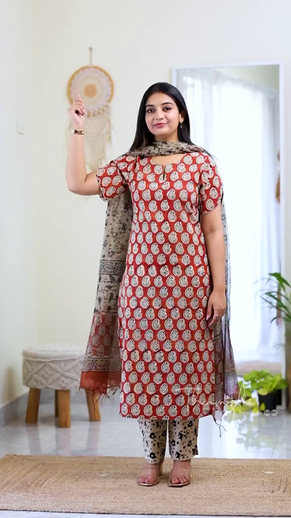 Light Blue Printed Straight-Cut Kurti Set with Coordinating Dupatta