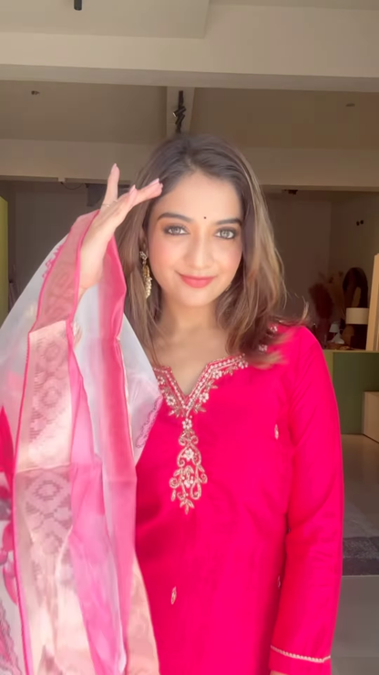 Elegant Off-White Embroidered Kurti Set with Contrasting Dupatta