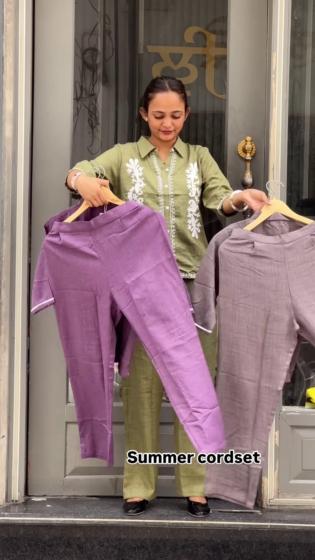 Light Green Embroidered Co-ord Set with Button-Down Top and Straight Pants