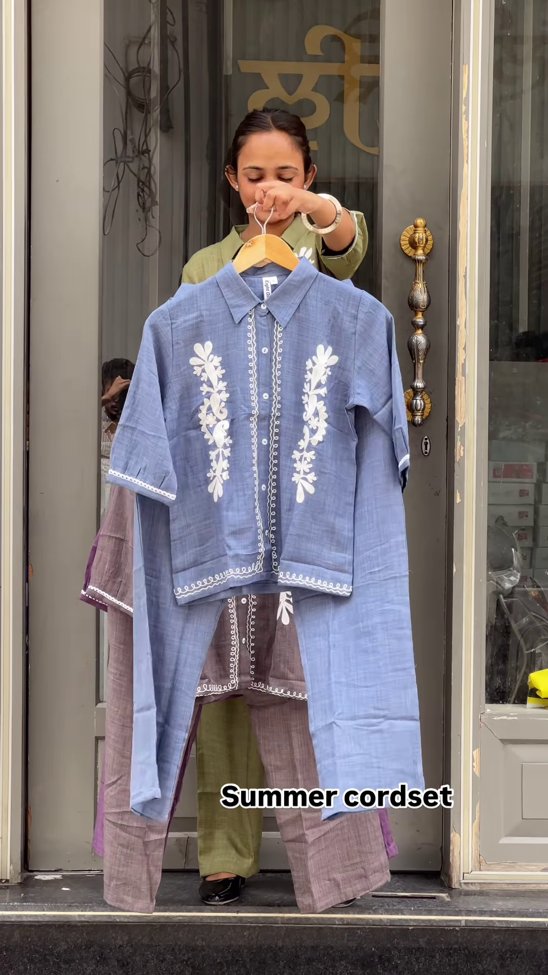 Light Green Embroidered Co-ord Set with Button-Down Top and Straight Pants