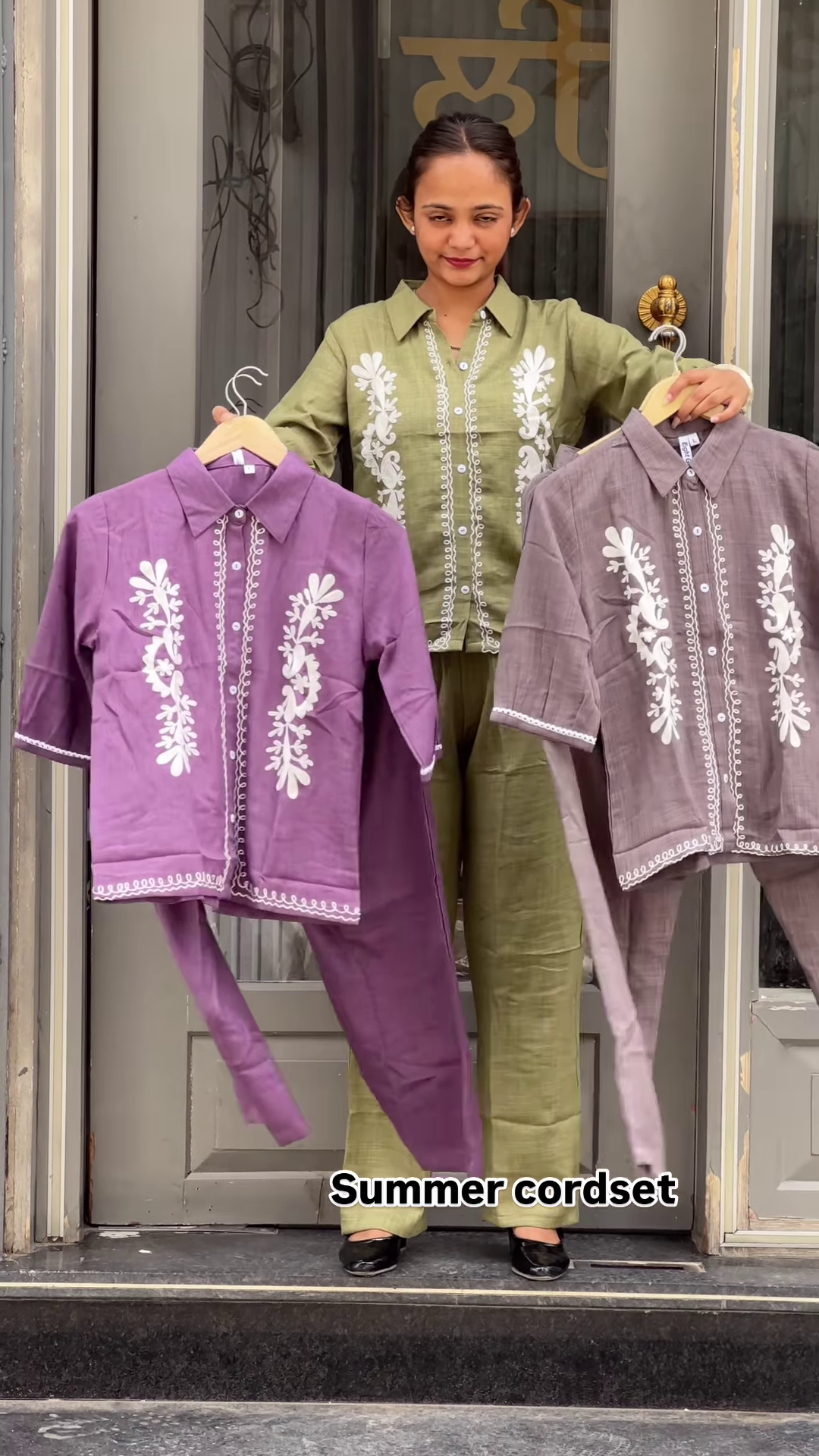 Light Green Embroidered Co-ord Set with Button-Down Top and Straight Pants