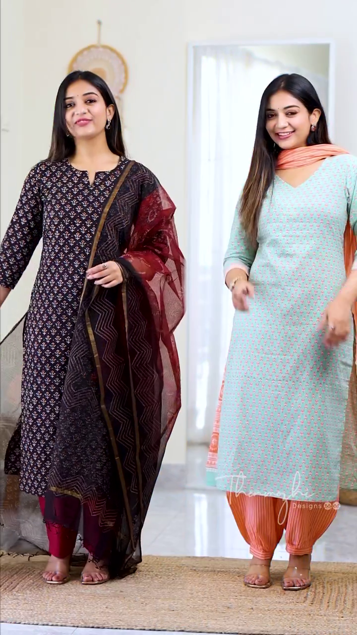 Printed Straight Kurti Set with Contrasting Bottoms and Dupatta