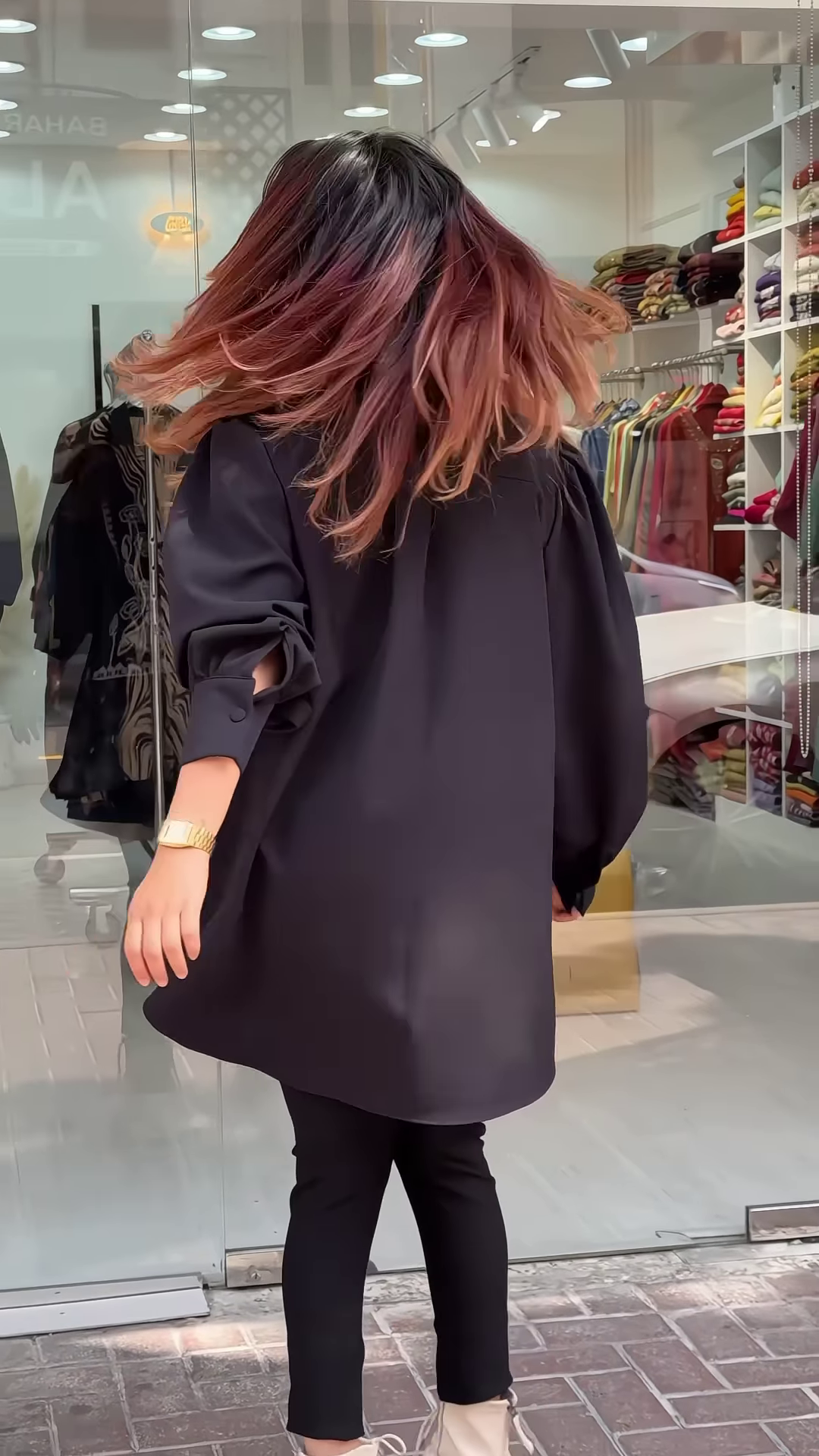 Stylish Black Button-Down Tunic with Embroidered Front Panels