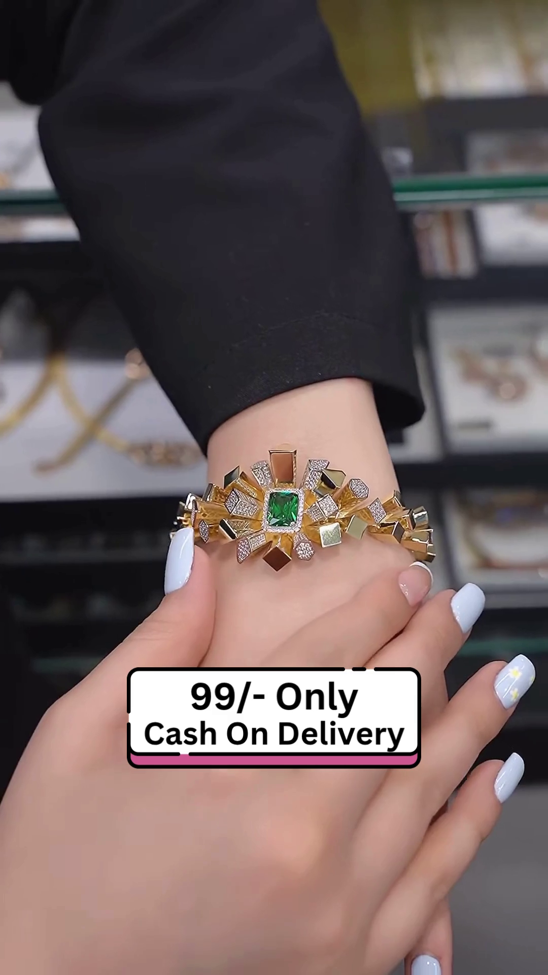 Modern Geometric Statement Necklace with Central Green Gemstone