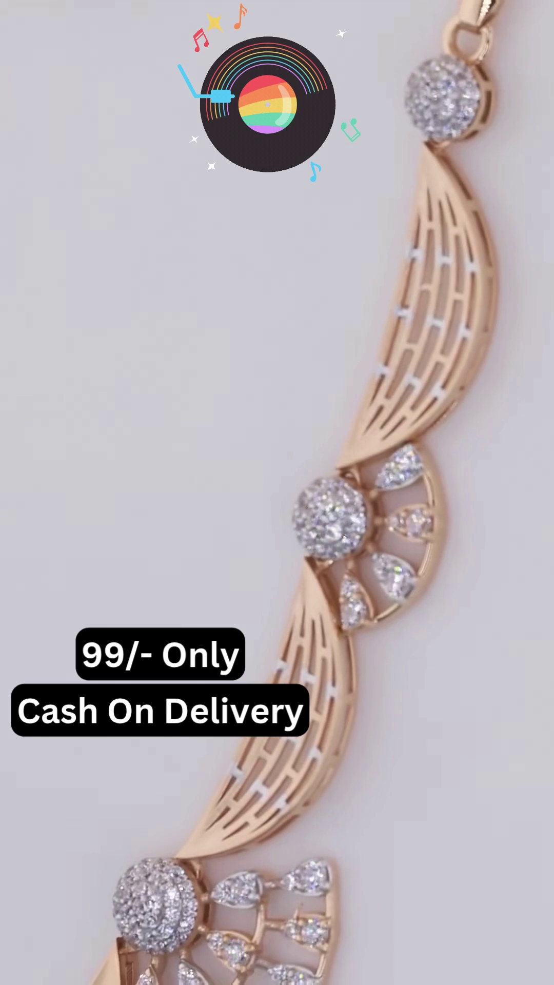 Elegant Rose Gold-Toned Necklace and Earring Set with Intricate Fan Motifs and Pave Sparkle