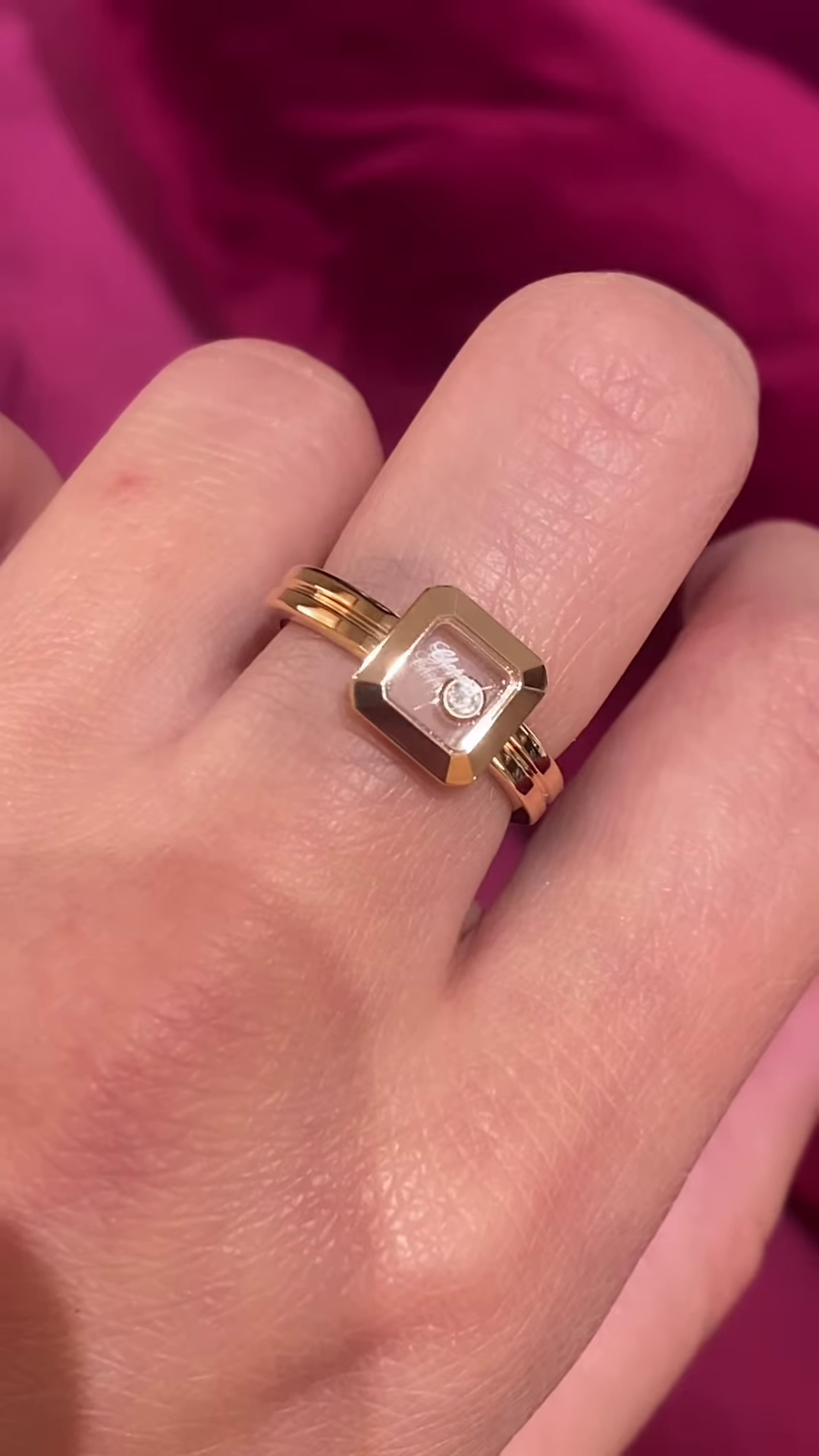 Elegant Gold-Toned Statement Ring with Floating Clear Gemstone