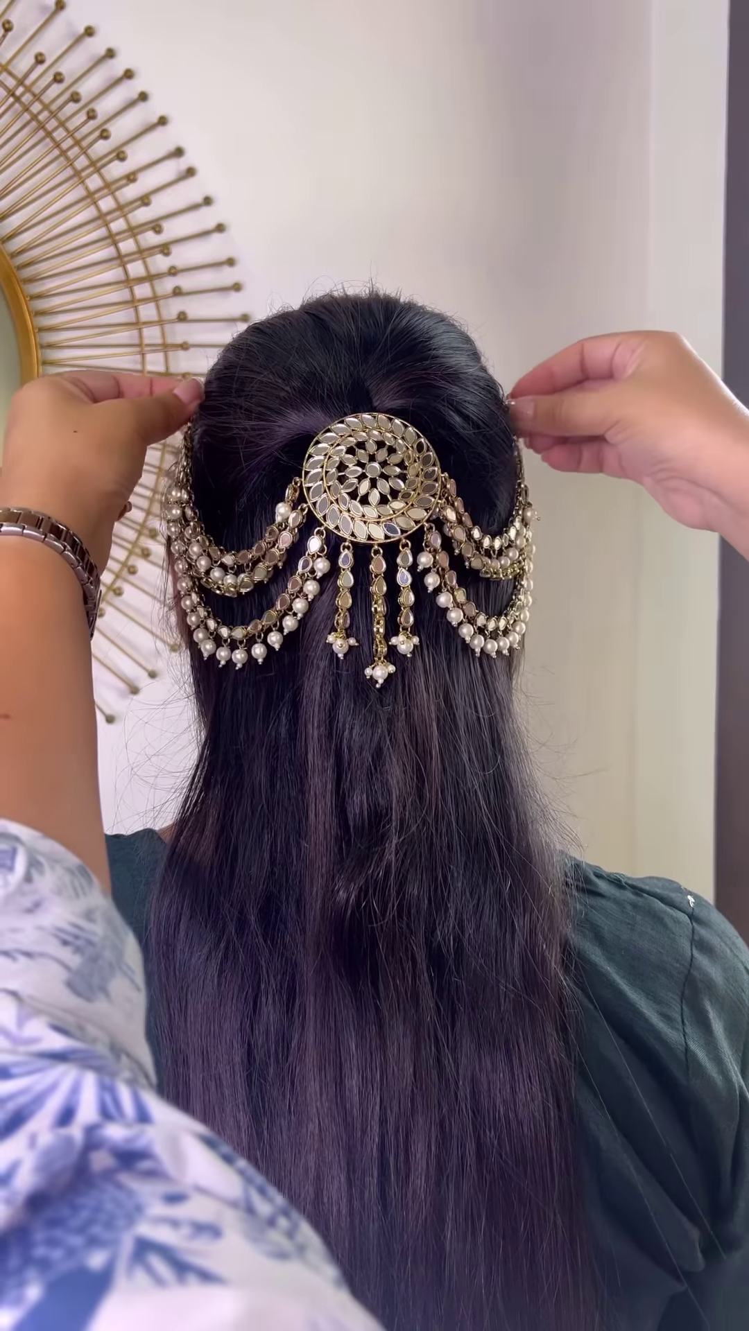 Exquisite Oxidized Silver-Toned Hair Chain with Bell Dangles and Sparkling Gemstones