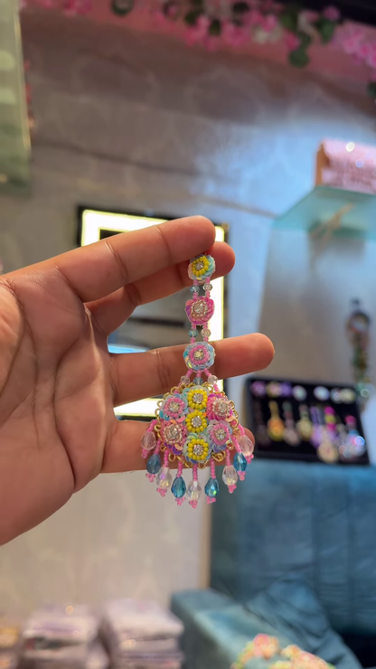 Vibrant Multi-Strand Maang Tikka with Colorful Beads and Tassel Drops