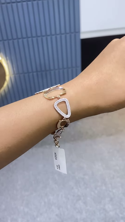 Modern Rose Gold-Toned Bracelet with Geometric Links and Pavé Embellishments