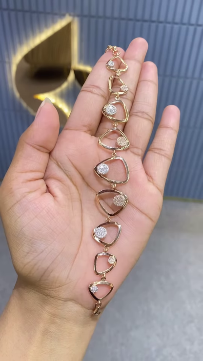 Modern Rose Gold-Toned Bracelet with Geometric Links and Pavé Embellishments