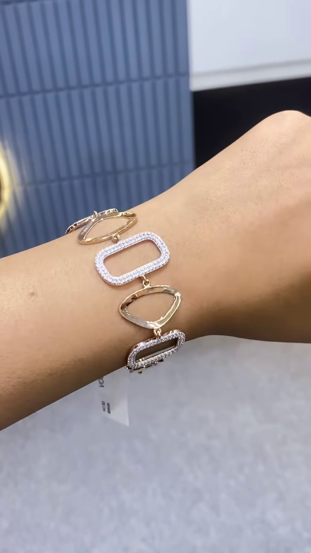Modern Rose Gold-Toned Bracelet with Geometric Links and Pavé Embellishments