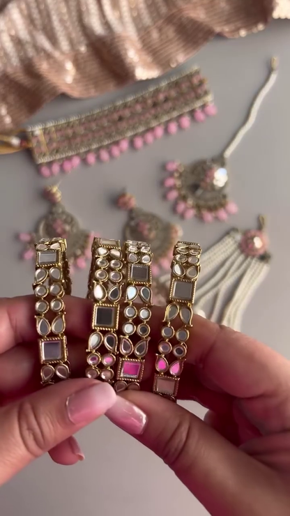 Elegant Silver-Toned Choker Jewelry Set with Pink Beaded Drops and Matching Maang Tikka & Earrings