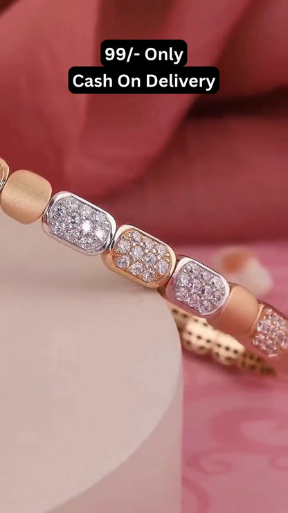 Elegant Two-Tone Link Bracelet with Dazzling Pavé-Set Clear Gemstones