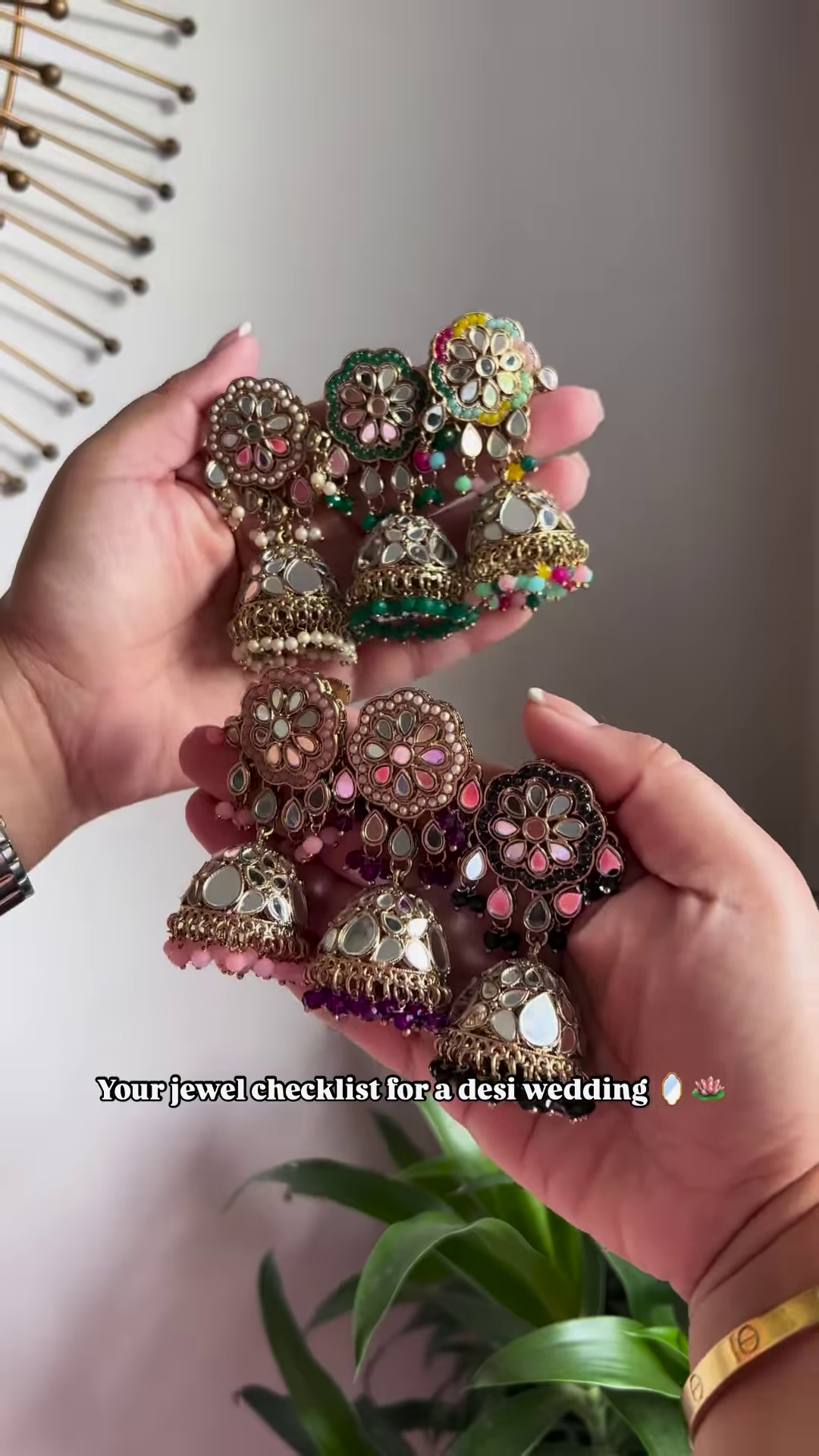 Exquisite Bridal Gold-Toned Multi-Tiered Hanging Adornments with Dangle Beads and Leaf Accents