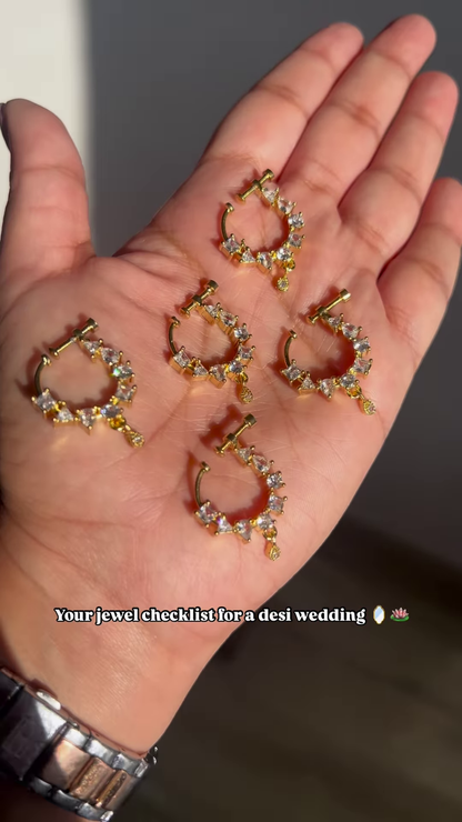 Exquisite Bridal Gold-Toned Multi-Tiered Hanging Adornments with Dangle Beads and Leaf Accents