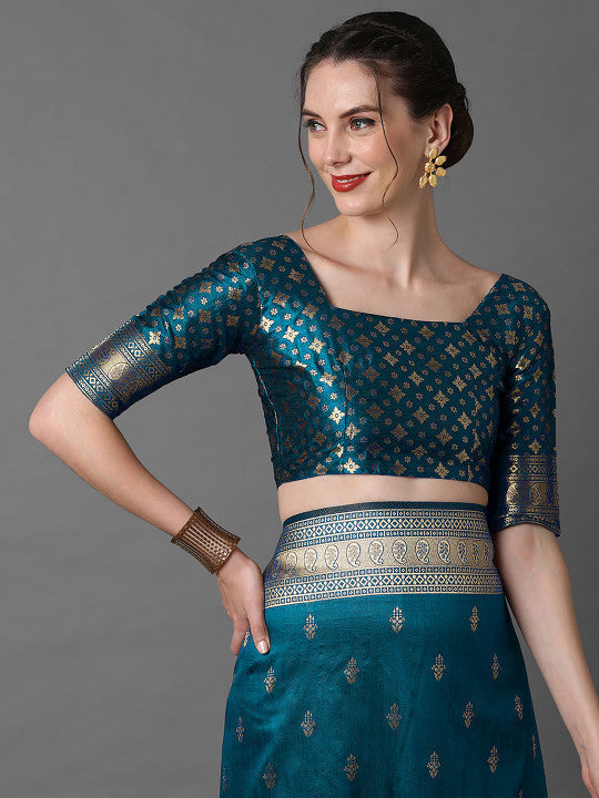 Ethnic Motif Woven Design Zari Banarasi Saree